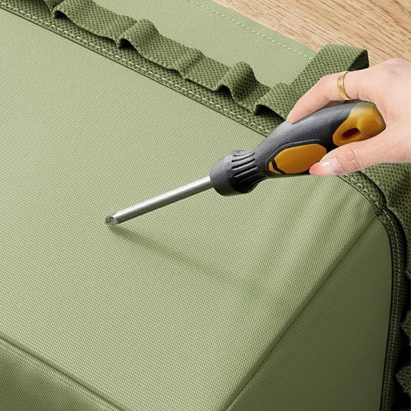 Multifunctional Foldable Tool Bag Oxford Cloth Tool Organizer with Side Pockets Steel Frame Storage Bag - Green