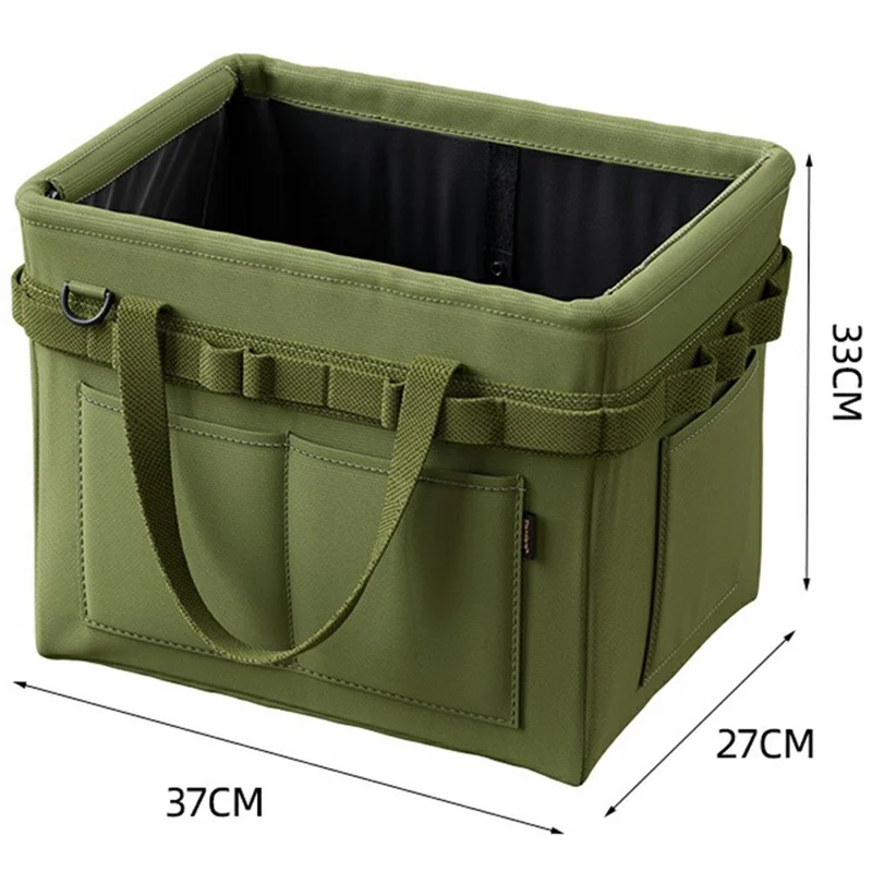 Multifunctional Foldable Tool Bag Oxford Cloth Tool Organizer with Side Pockets Steel Frame Storage Bag - Green