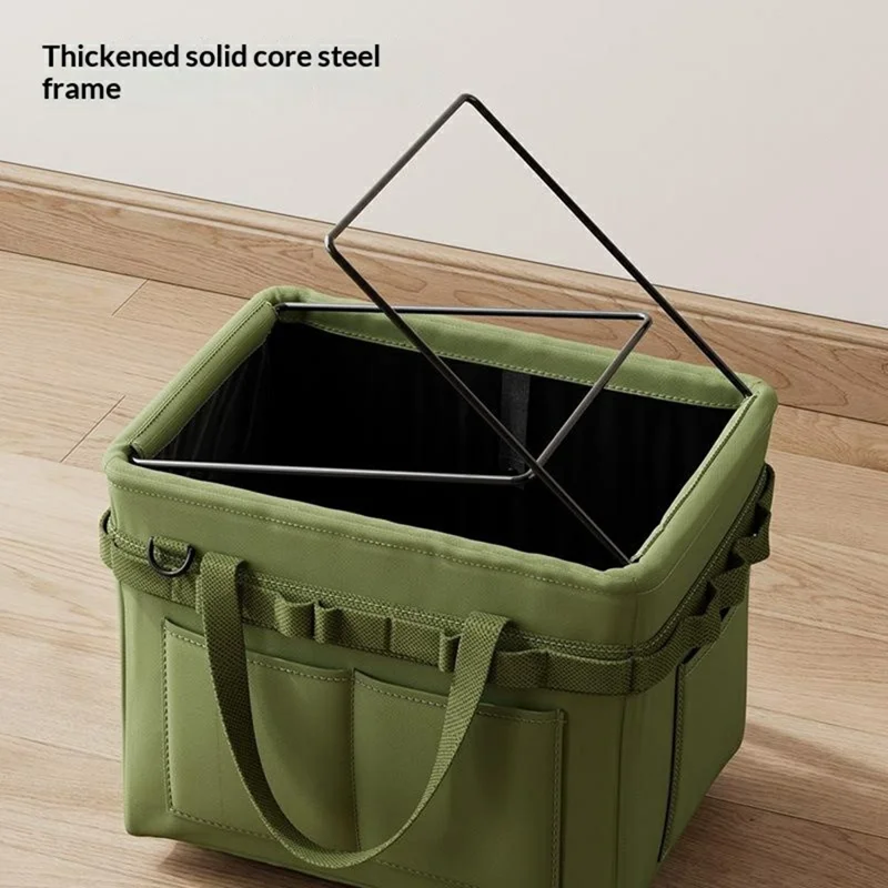 Multifunctional Foldable Tool Bag Oxford Cloth Tool Organizer with Side Pockets Steel Frame Storage Bag - Green