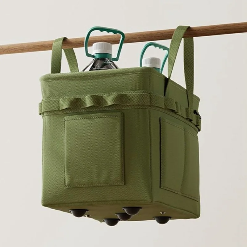 Multifunctional Foldable Tool Bag Oxford Cloth Tool Organizer with Side Pockets Steel Frame Storage Bag - Green