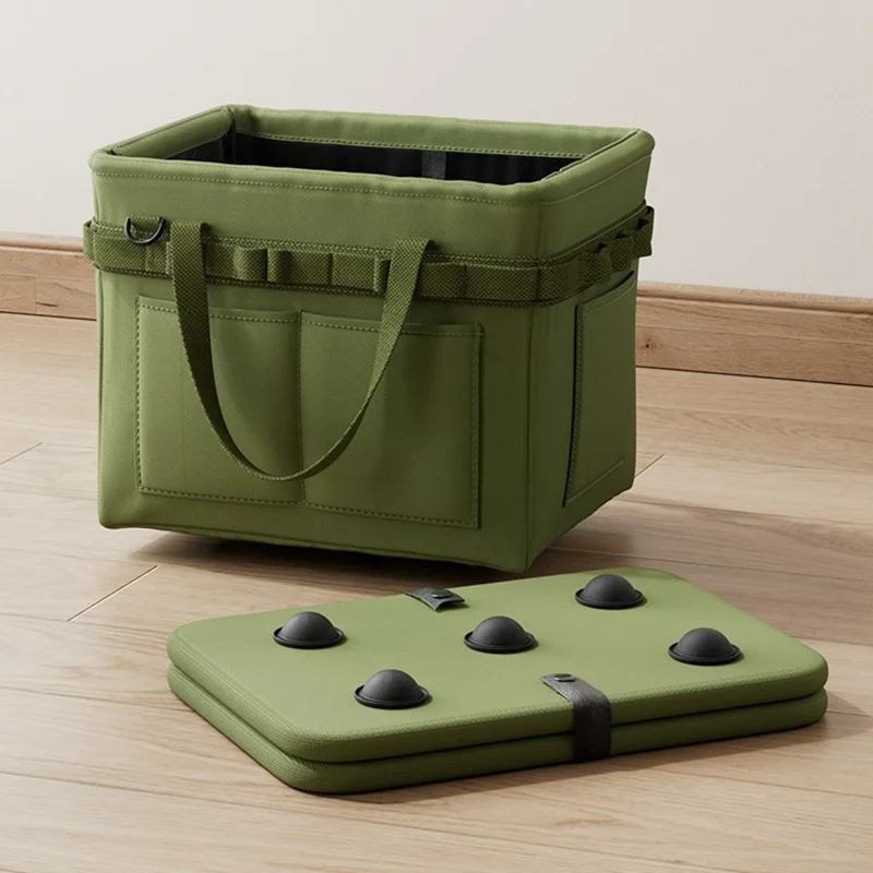 Multifunctional Foldable Tool Bag Oxford Cloth Tool Organizer with Side Pockets Steel Frame Storage Bag - Green