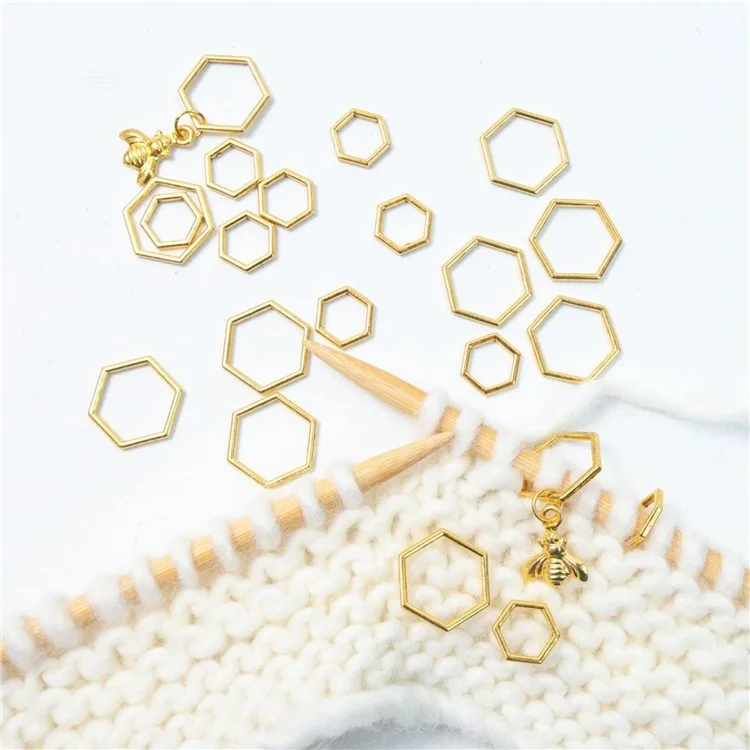 Conjunto de 20 marcadores de punto de metal de bloqueo para ganchillo, hexagonal y abeja