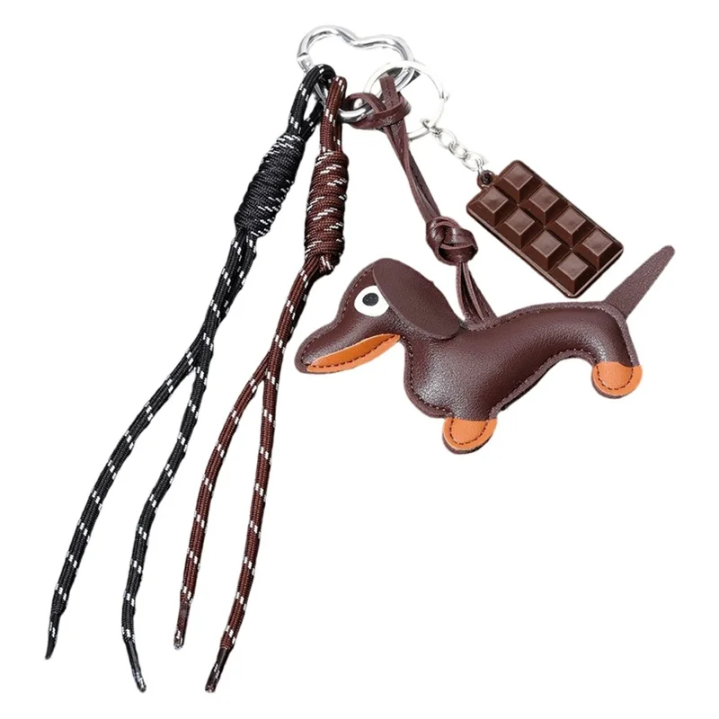Dachshund Design Keychain Chocolate Charm Shoelace Strap PU Leather Bag Charm for Handbag
