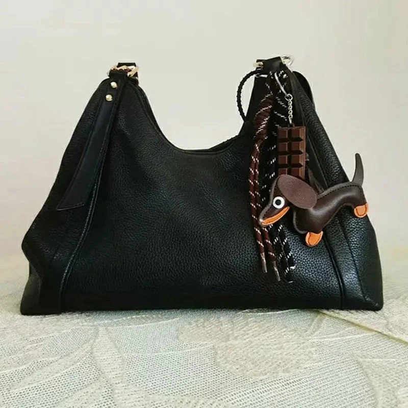 Dachshund Design Keychain Chocolate Charm Shoelace Strap PU Leather Bag Charm for Handbag