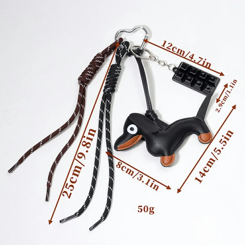 Dachshund Design Keychain Chocolate Charm Shoelace Strap PU Leather Bag Charm for Handbag