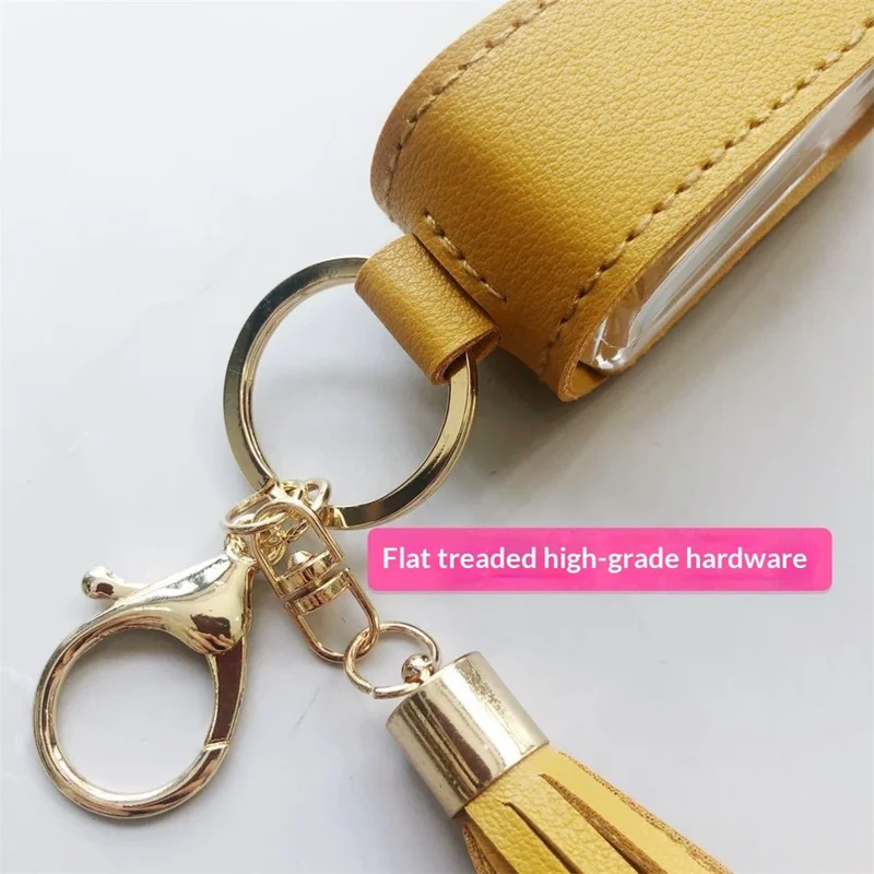 T-Shape 30ml Hand Sanitizer Leather Keychain Case Tassel Keychain Portable Holder Cover - Pink
