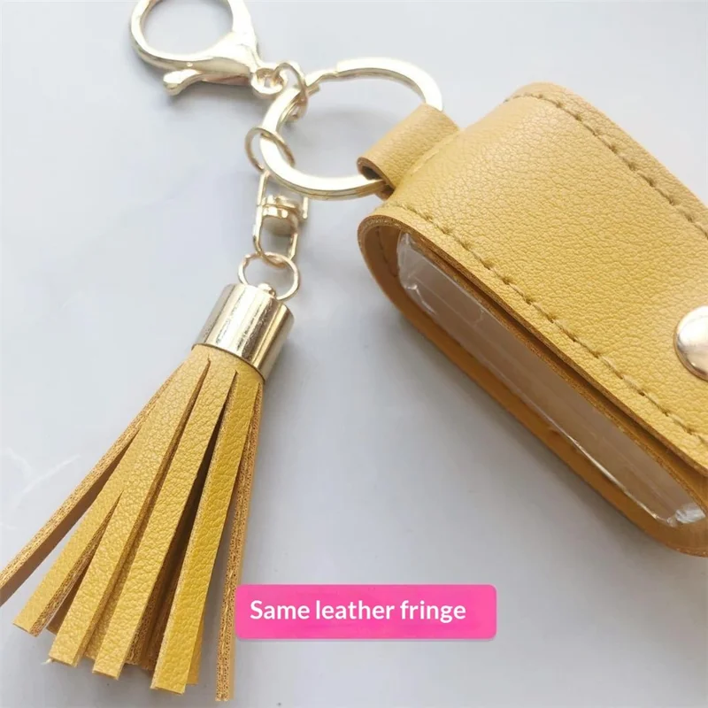 T-Shape 30ml Hand Sanitizer Leather Keychain Case Tassel Keychain Portable Holder Cover - Pink