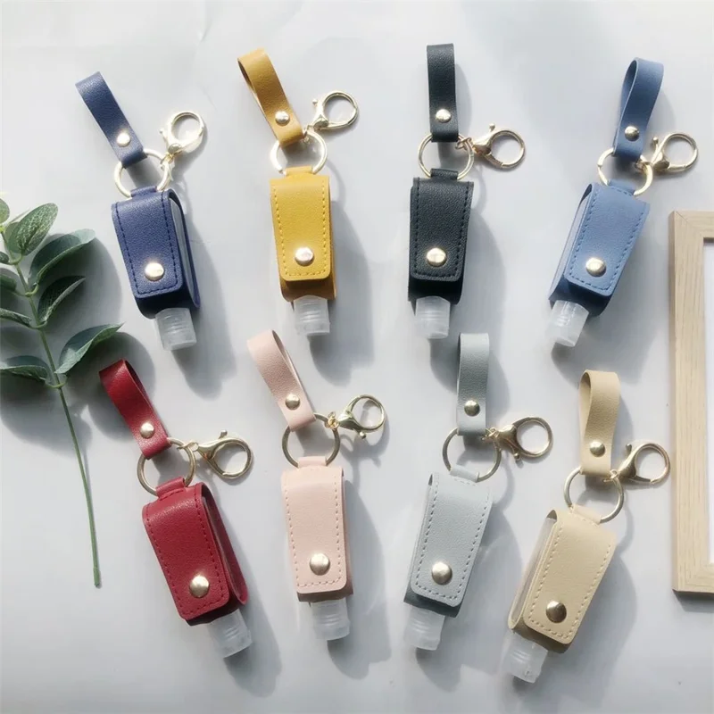T-Shape 30ml Hand Sanitizer Leather Keychain Case Tassel Keychain Portable Holder Cover - Pink
