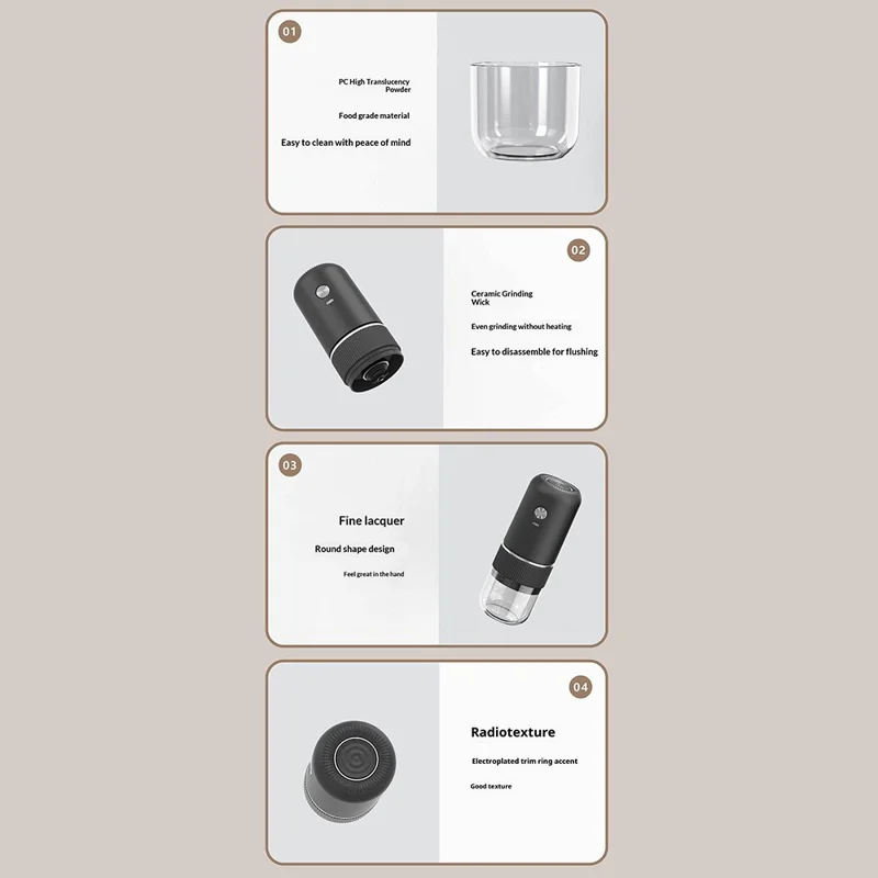 Portable Electric Coffee Grinder Rechargeable Bean Grinder 4 Settings Adjustable Type-C Charging Coffee Maker for Espresso Pour Over - Black