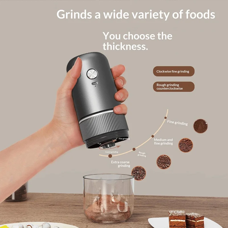 Portable Electric Coffee Grinder Rechargeable Bean Grinder 4 Settings Adjustable Type-C Charging Coffee Maker for Espresso Pour Over - Black