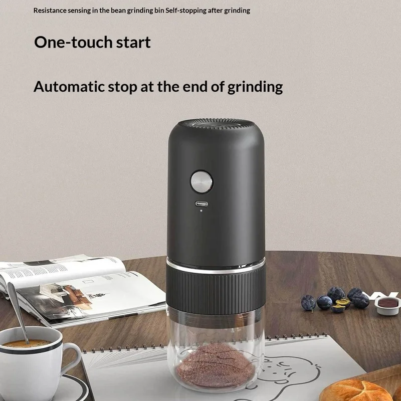 Portable Electric Coffee Grinder Rechargeable Bean Grinder 4 Settings Adjustable Type-C Charging Coffee Maker for Espresso Pour Over - Black
