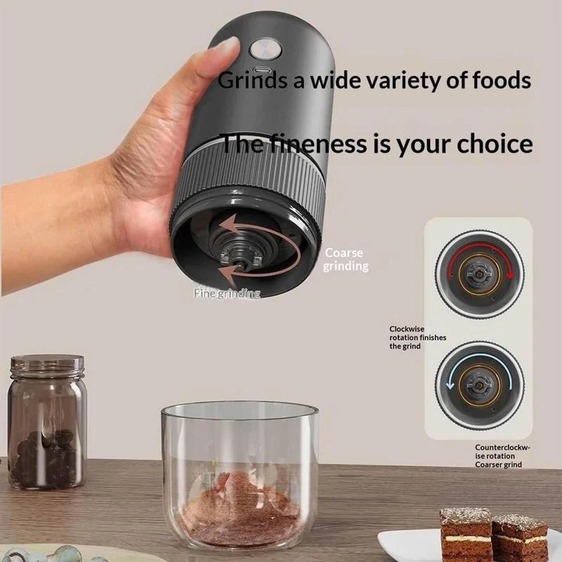 Portable Electric Coffee Grinder Rechargeable Bean Grinder 4 Settings Adjustable Type-C Charging Coffee Maker for Espresso Pour Over - Black