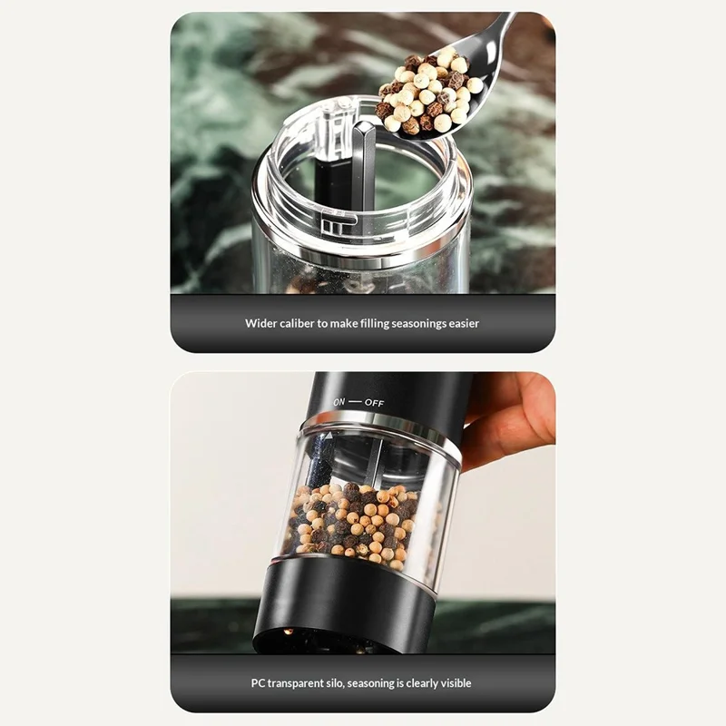 Elektrische Gewürzmühle Ein-Knopf-Pfeffer- und Salzmühle wiederaufladbares Küchenmahlwerk für die Zubereitung - Schwarz