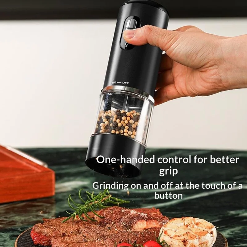 Elektrische Gewürzmühle Ein-Knopf-Pfeffer- und Salzmühle wiederaufladbares Küchenmahlwerk für die Zubereitung - Schwarz