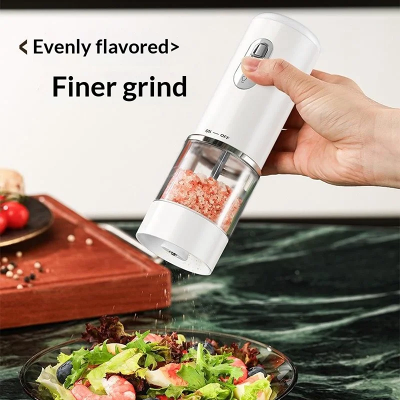 Elektrische Gewürzmühle Ein-Knopf-Pfeffer- und Salzmühle wiederaufladbares Küchenmahlwerk für die Zubereitung - Schwarz