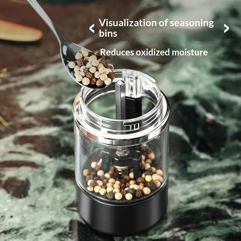 Elektrische Gewürzmühle Ein-Knopf-Pfeffer- und Salzmühle wiederaufladbares Küchenmahlwerk für die Zubereitung - Schwarz