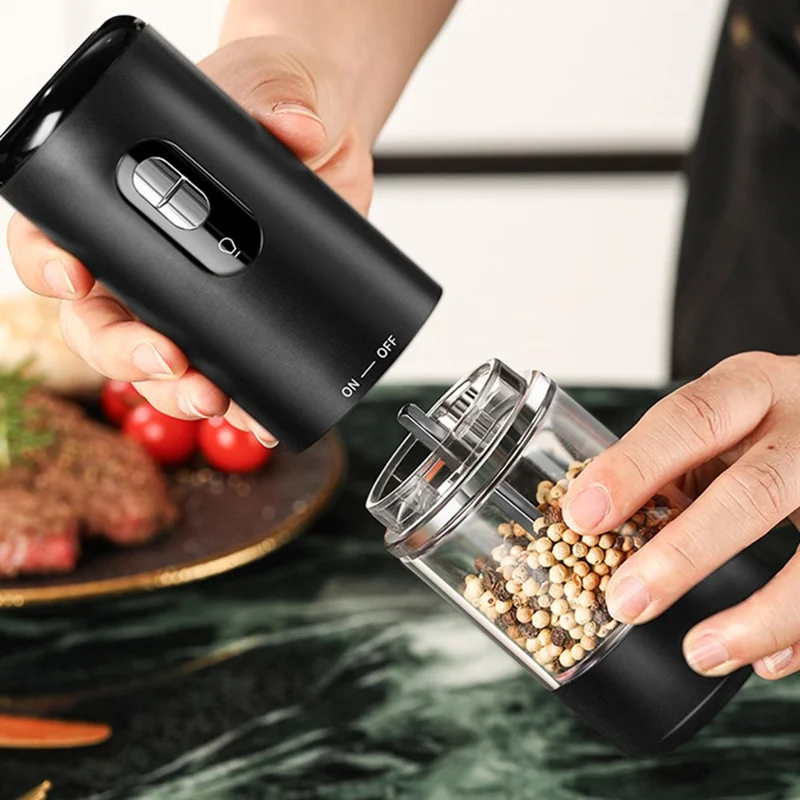 Elektrische Gewürzmühle Ein-Knopf-Pfeffer- und Salzmühle wiederaufladbares Küchenmahlwerk für die Zubereitung - Schwarz