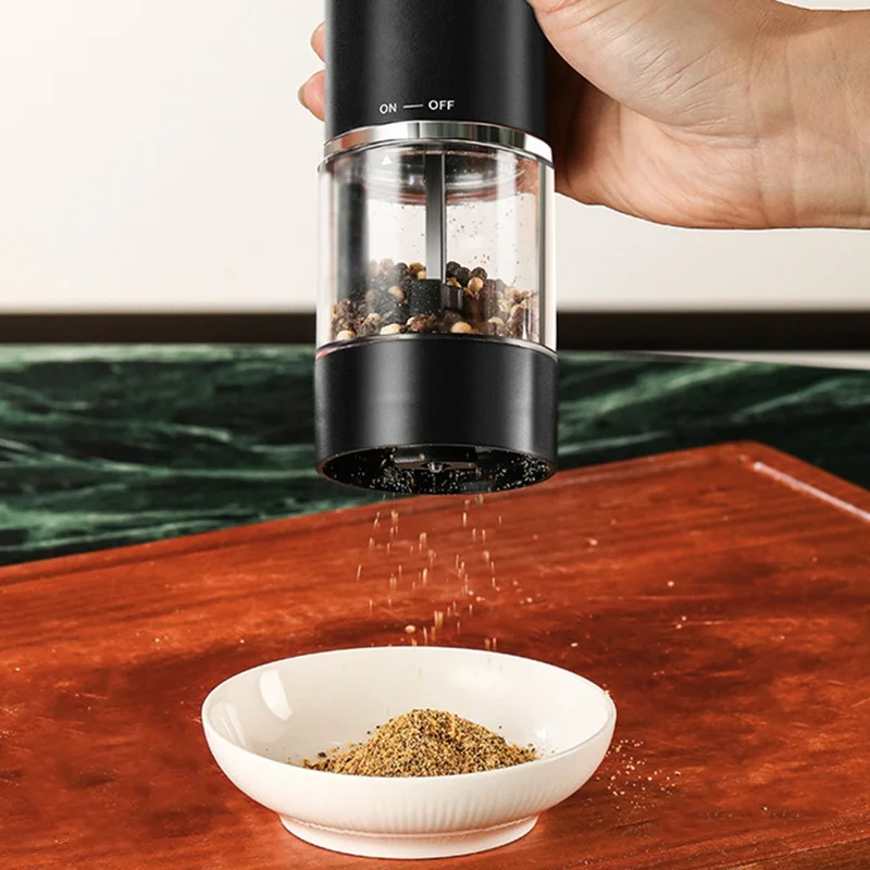 Elektrische Gewürzmühle Ein-Knopf-Pfeffer- und Salzmühle wiederaufladbares Küchenmahlwerk für die Zubereitung - Schwarz