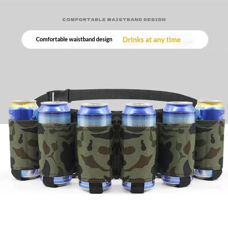 6-Can Capacity Holder Waistband Bag Adjustable Foldable Drink Belt Bag for Outdoor Camping Hiking - Blue