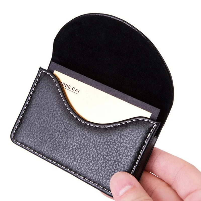 Держатель визиток, чехол-книжка из искусственной кожи с текстурой личи, органайзер для кредитных карт - черный