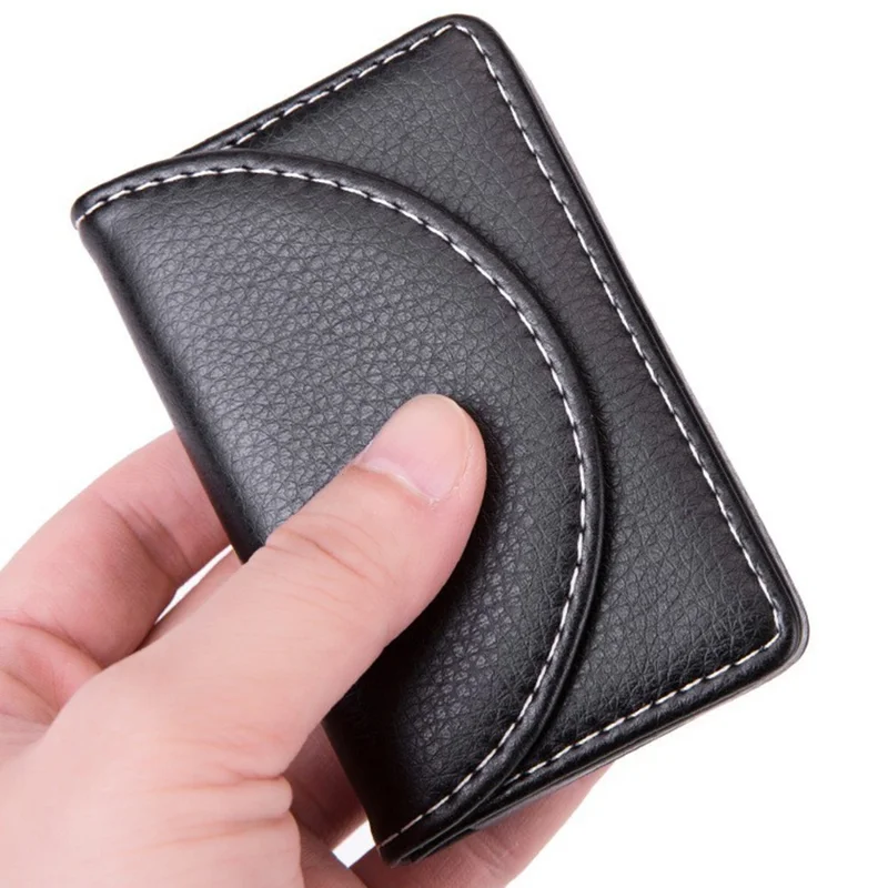 Держатель визиток, чехол-книжка из искусственной кожи с текстурой личи, органайзер для кредитных карт - черный