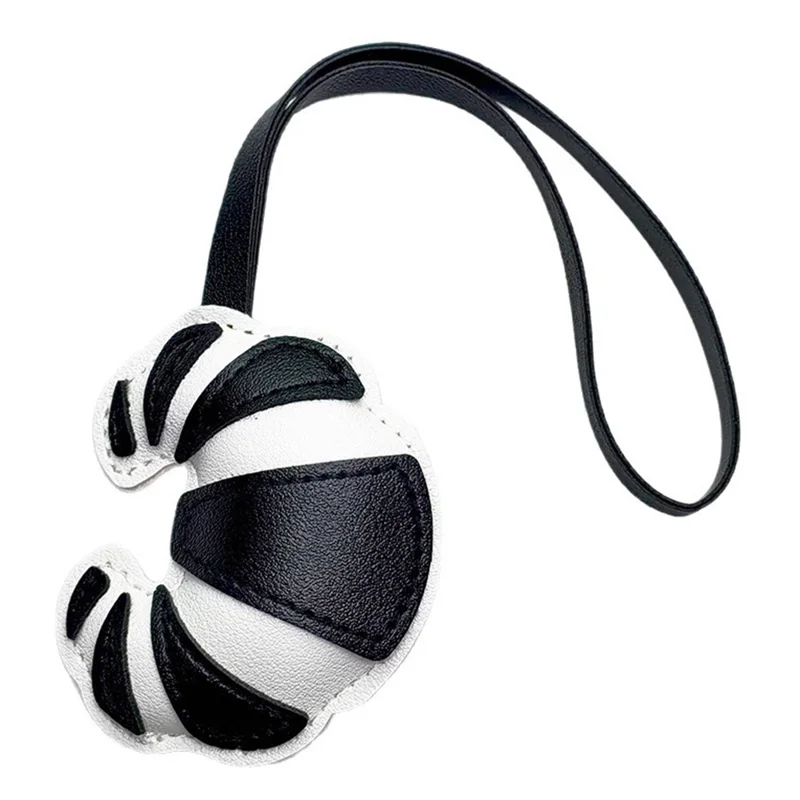 Kreatywny brelok w kształcie croissanta z sztucznej skóry PU, uroczy wisiorek na torbę w kształcie bułki, zawieszka - biały / czarny