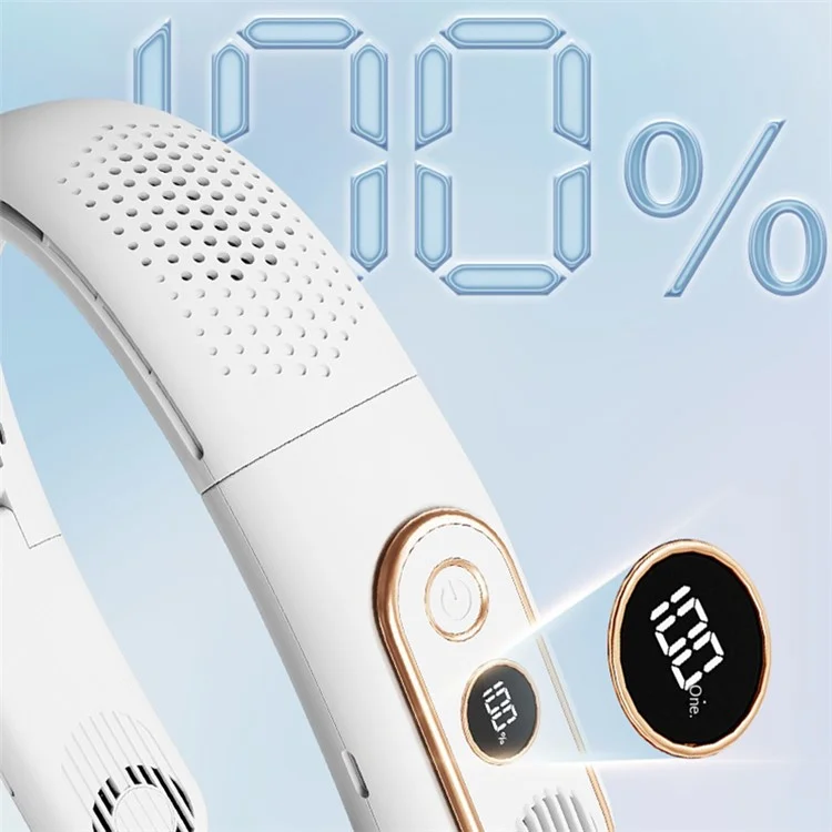 A339 Portable Neck-Mount Cooling Fan LED Digital Display Bladeless Fan Wearable Personal Air Cooler - White