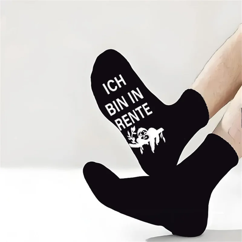 1 пара хлопковых носков с забавной немецкой надписью ICH BIN IN RENTE, смешной подарок на пенсию, гольфы — черные