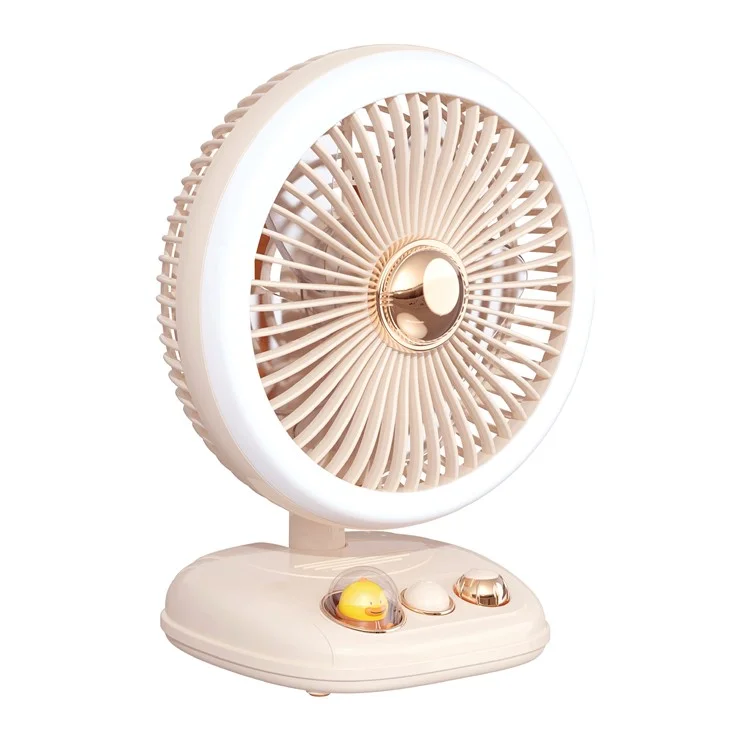F10 USB Folding Desktop Fan Portable Cooling Fan with Night Light Support Wall-Mounted Installation - Beige