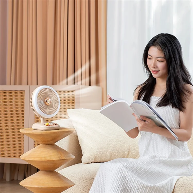 F10 USB Folding Desktop Fan Portable Cooling Fan with Night Light Support Wall-Mounted Installation - Beige