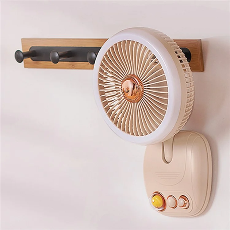 F10 USB Folding Desktop Fan Portable Cooling Fan with Night Light Support Wall-Mounted Installation - Beige