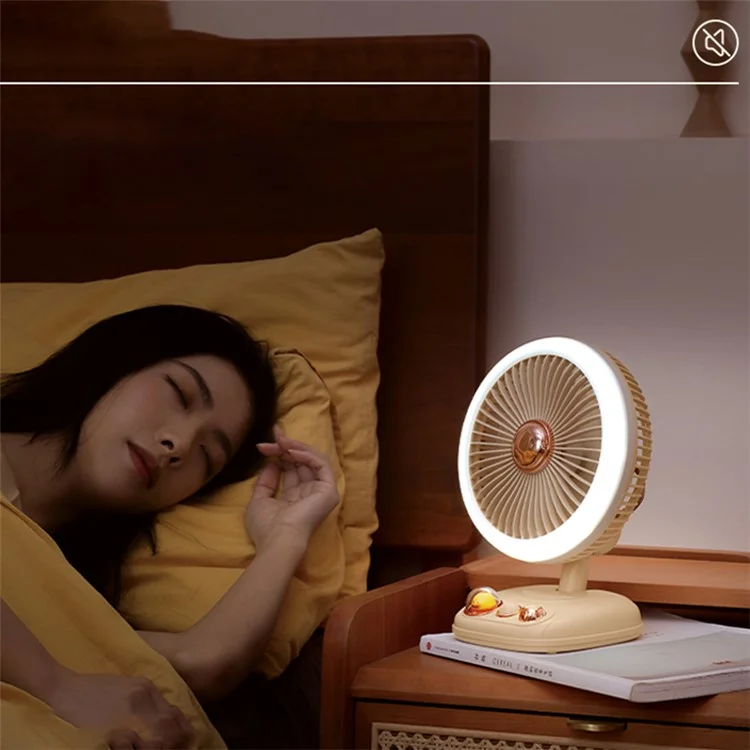 F10 USB Folding Desktop Fan Portable Cooling Fan with Night Light Support Wall-Mounted Installation - Beige