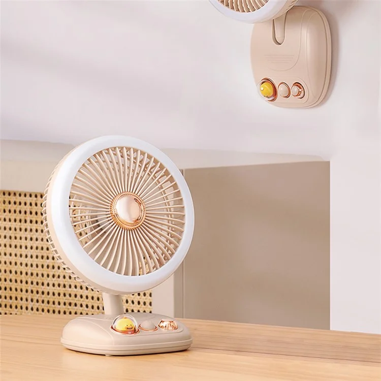 F10 USB Folding Desktop Fan Portable Cooling Fan with Night Light Support Wall-Mounted Installation - Beige