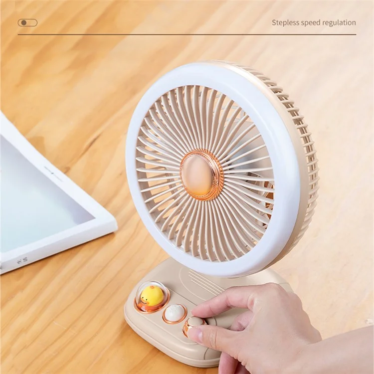 F10 USB Folding Desktop Fan Portable Cooling Fan with Night Light Support Wall-Mounted Installation - Beige