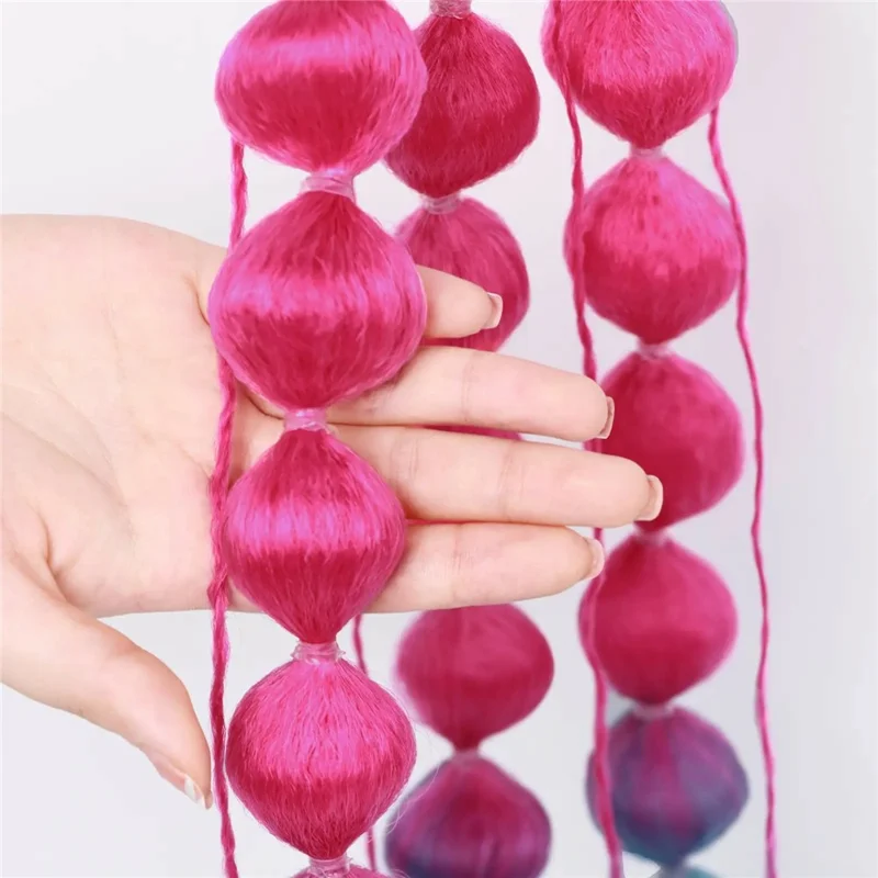 Gradient Bubbla Ponytail Hår Extensions Lång Flätad Show Perruk för Scenfest Cosplay - Ljuslila / Vit