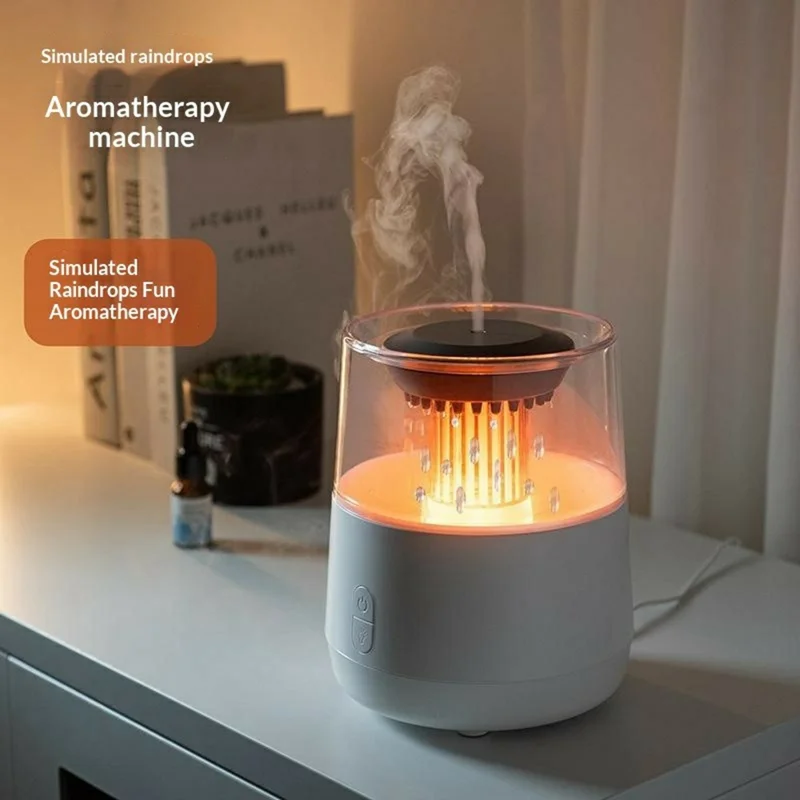 DP-160 Simuleret Regndråbeeffekt Luftfugter 320 ml Æterisk Oliedisperger med 7-farvet LED-belysning, EU-stik - Sort