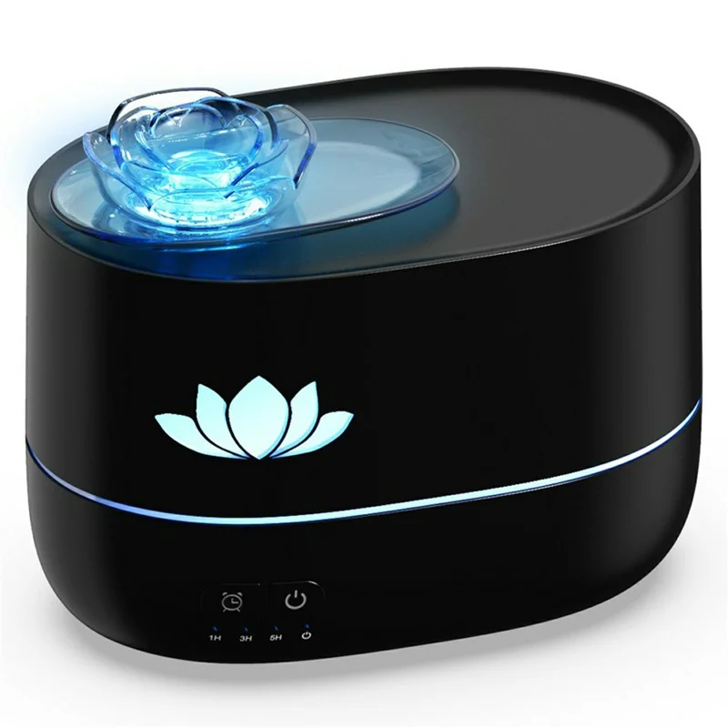 DP-161 Snow Lotus Design Aromatherapy Diffuser 350ml Ultrasonic Humidifier with 7-Color LED Night Light - Black