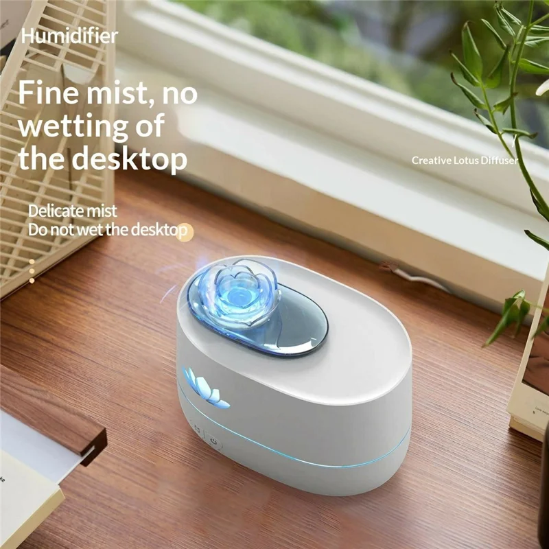 DP-161 Snow Lotus Design Aromatherapy Diffuser 350ml Ultrasonic Humidifier with 7-Color LED Night Light - Black