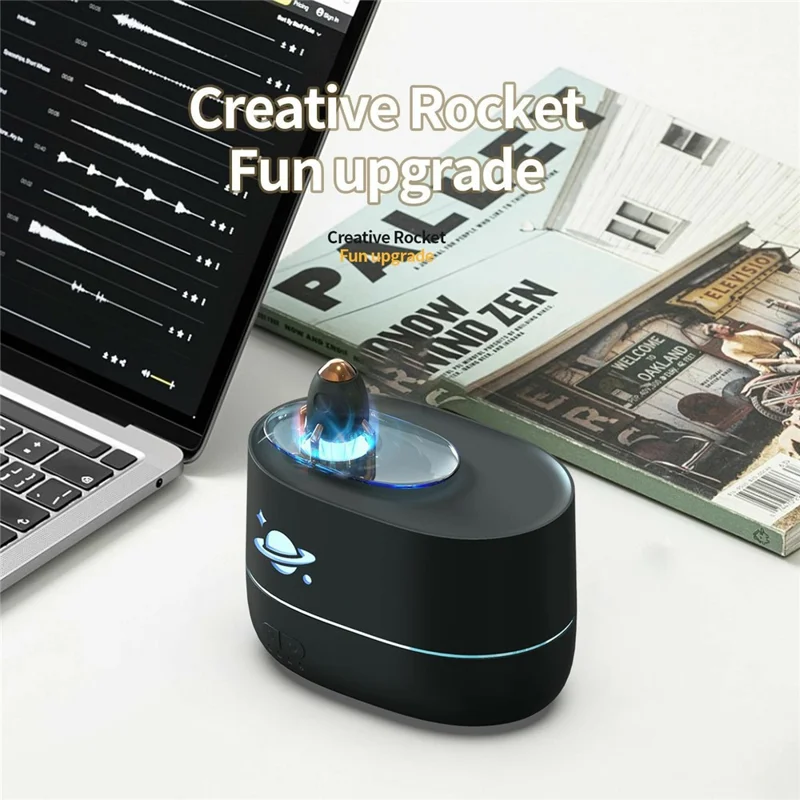 DP-162 Rocket Design Humidifier 350ml Aromatherapy Diffuser with Colorful LED Night Light for Bedroom Office - Black