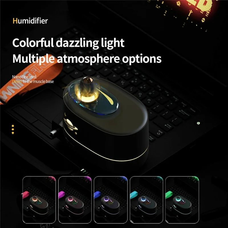 DP-162 Rocket Design Humidifier 350ml Aromatherapy Diffuser with Colorful LED Night Light for Bedroom Office - Black
