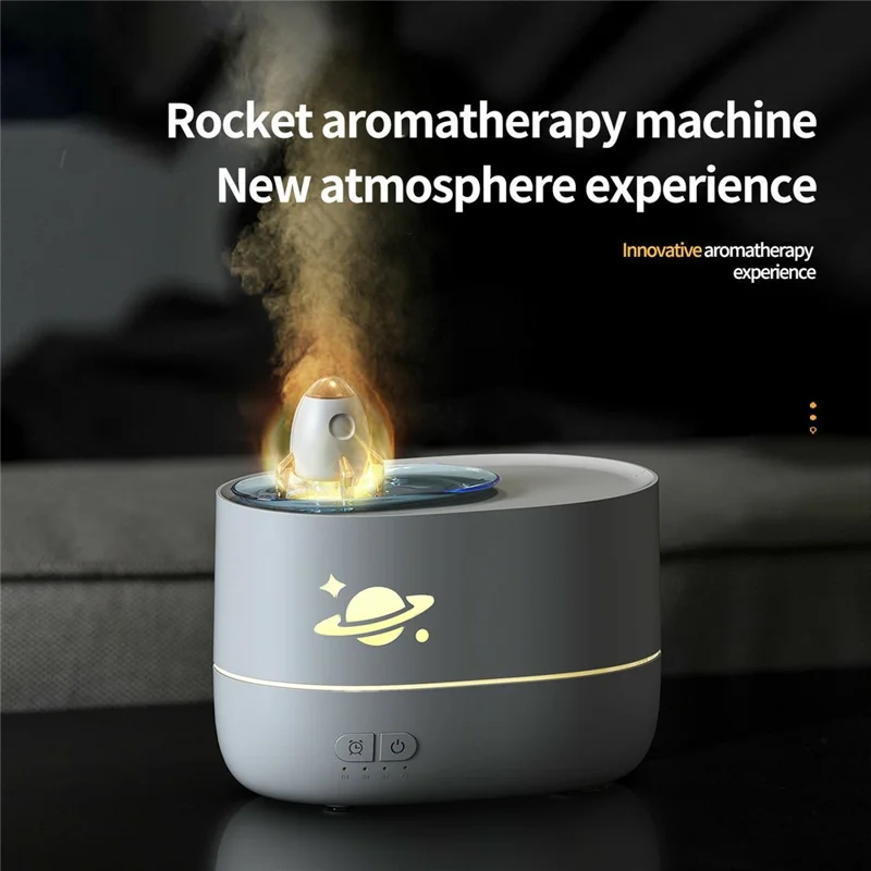 DP-162 Rocket Design Humidifier 350ml Aromatherapy Diffuser with Colorful LED Night Light for Bedroom Office - Black