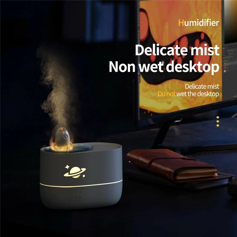 DP-162 Rocket Design Humidifier 350ml Aromatherapy Diffuser with Colorful LED Night Light for Bedroom Office - Black