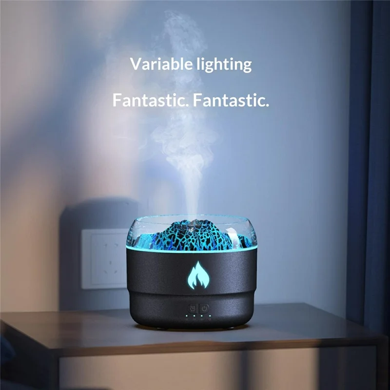 DP-167C 280ml Volcano Lava Humidifier 7-Color LED Lighting Ultrasonic Aroma Diffuser with Timer - Black