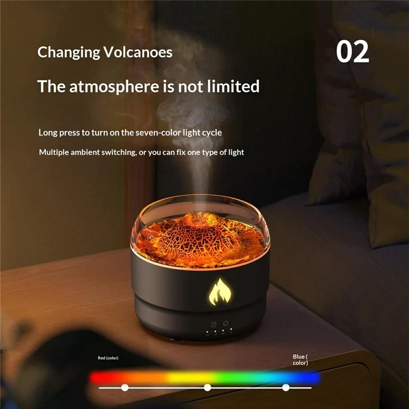 DP-167C 280ml Volcano Lava Humidifier 7-Color LED Lighting Ultrasonic Aroma Diffuser with Timer - Black