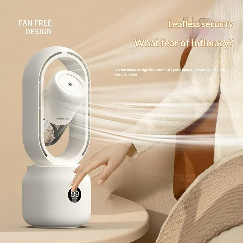 DP-872 Bladeless Humidifying Fan Smart Display OLED Cooling Humidifier Type-C Rechargeable Cooling Mist Fan for Desktop Bedroom