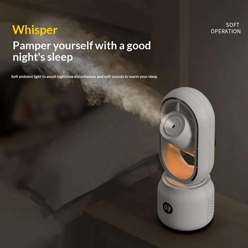 DP-872 Bladeless Humidifying Fan Smart Display OLED Cooling Humidifier Type-C Rechargeable Cooling Mist Fan for Desktop Bedroom