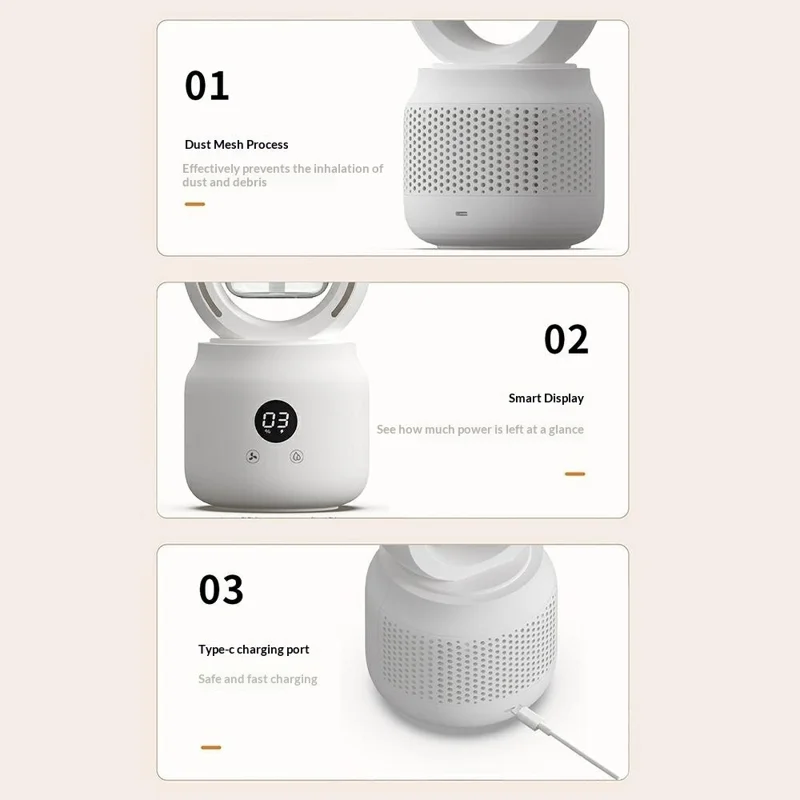 DP-872 Bladeless Humidifying Fan Smart Display OLED Cooling Humidifier Type-C Rechargeable Cooling Mist Fan for Desktop Bedroom