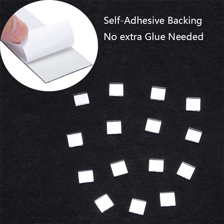 H01200 4x100cm Self-Adhesive Mirror Mosaic Glass Mini Square Tiles DIY Crafts Wall Sticker (Each Square: 5mm) - Silver
