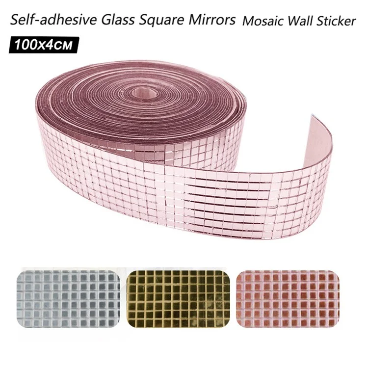 H01200 4x100cm Self-Adhesive Mirror Mosaic Glass Mini Square Tiles DIY Crafts Wall Sticker (Each Square: 5mm) - Silver
