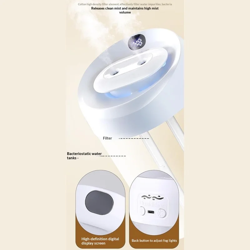 DP-A15 2000ml Air Humidifier Digital Display Dual Spray Nozzle 7 Color LED Light USB Power Mist Humidifier Diffuser for Home Car